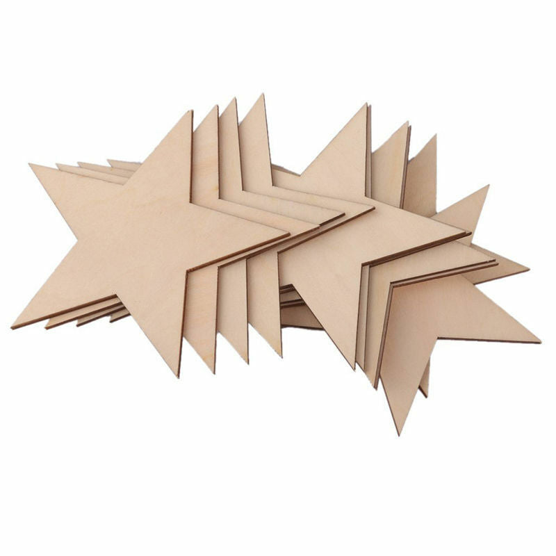 25 Pcs Natural Unfinished Blank Wood Wooden Stars Star DIY Decor Crafts