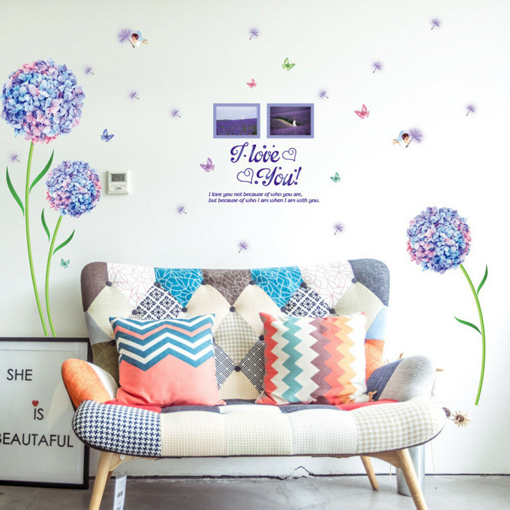 Blue Flower Ball Dandelion Wall Stickers Entrance Bedroom TV Wall Xmas BarDec Tt