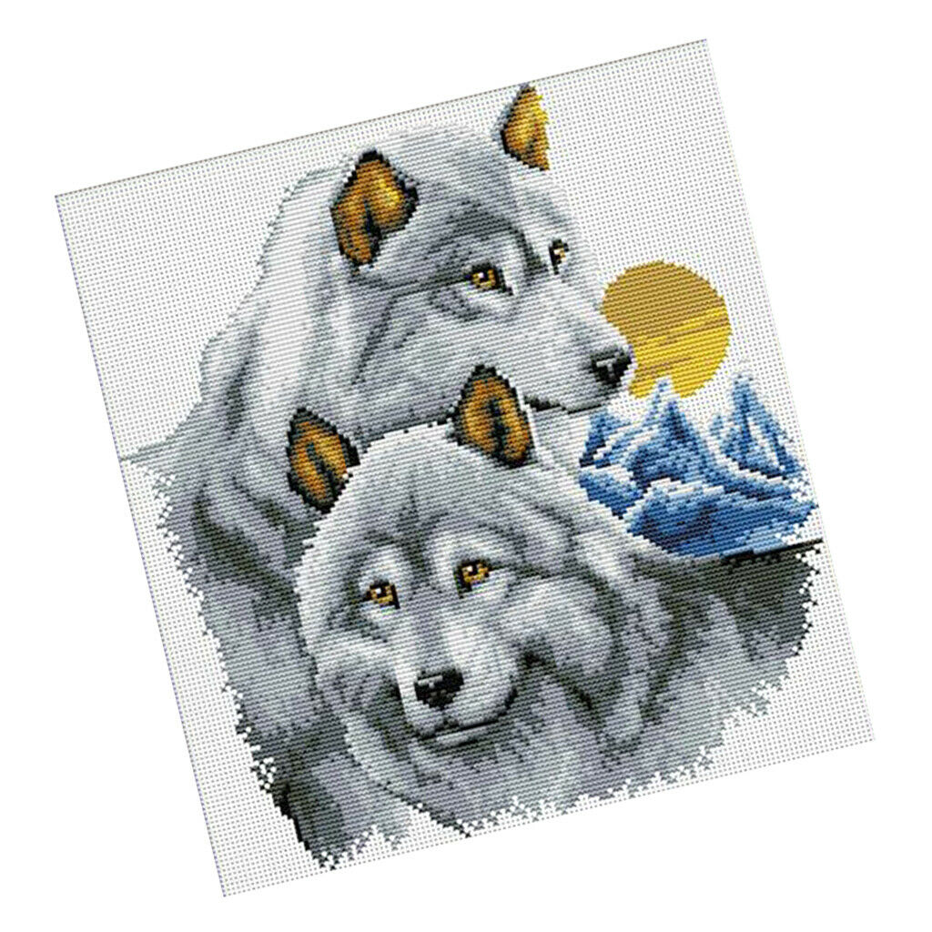 Handmade Ribbon Embroidery Wolf Animal Painting Kit Cross Stitch 39 x 42cm