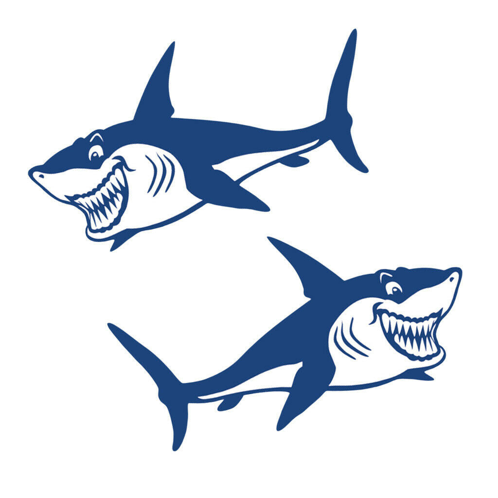 4 Pieces Shark + Shark Teeth Decals Stickers Kayak Fishing Boat Car Graphics