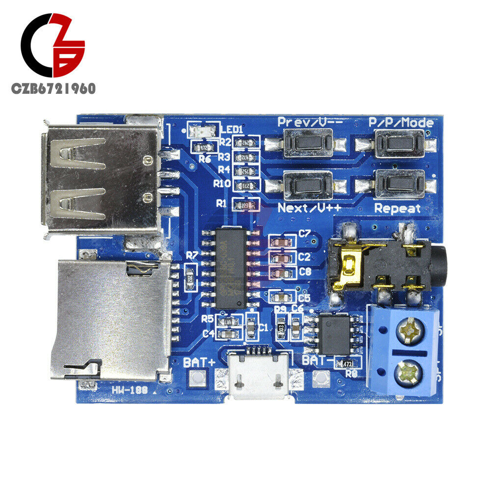 2PCS 3W MP3 Decoder Board Micro USB TF Card Audio Player Mono Amplifier Decoding