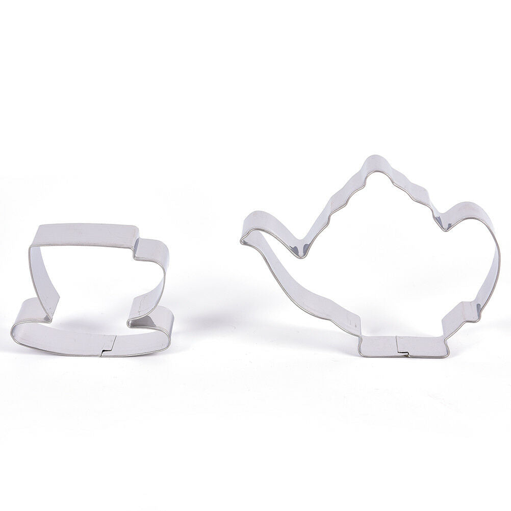 2Pcs/set Tea Cup and Tea Pot Shape Cookie Cutter DIY Biscuit StampsBaking.l8
