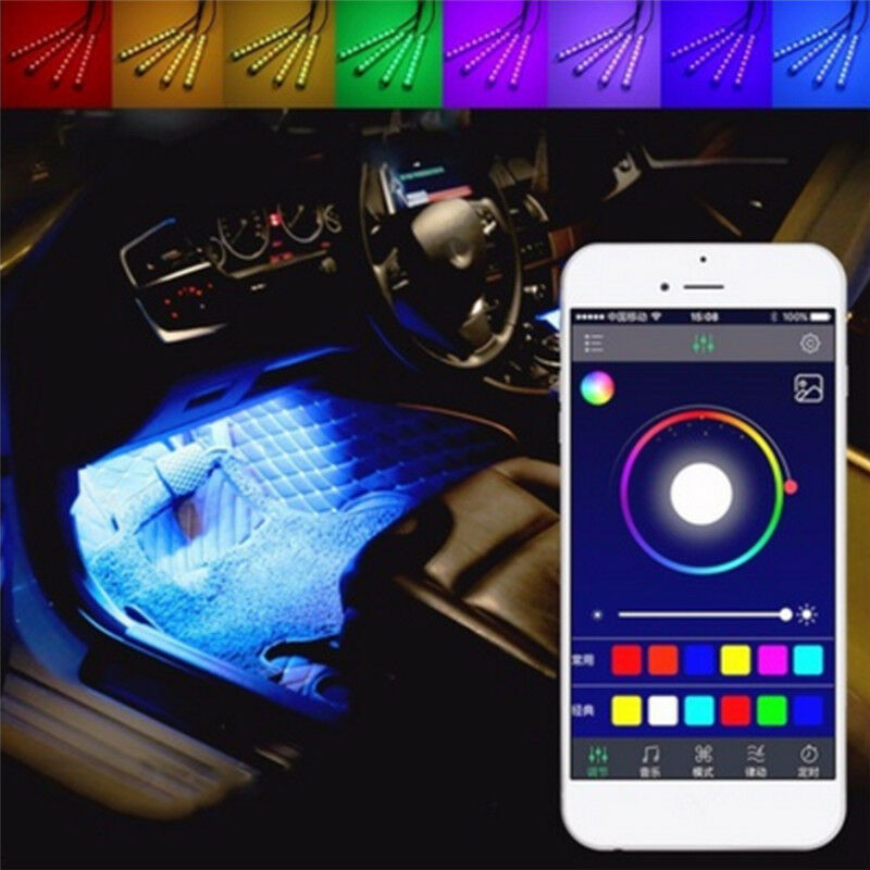 4 x 9LED APP Control Colorful RGB Car Interior Floor Atmosphere Light Strip BDAU