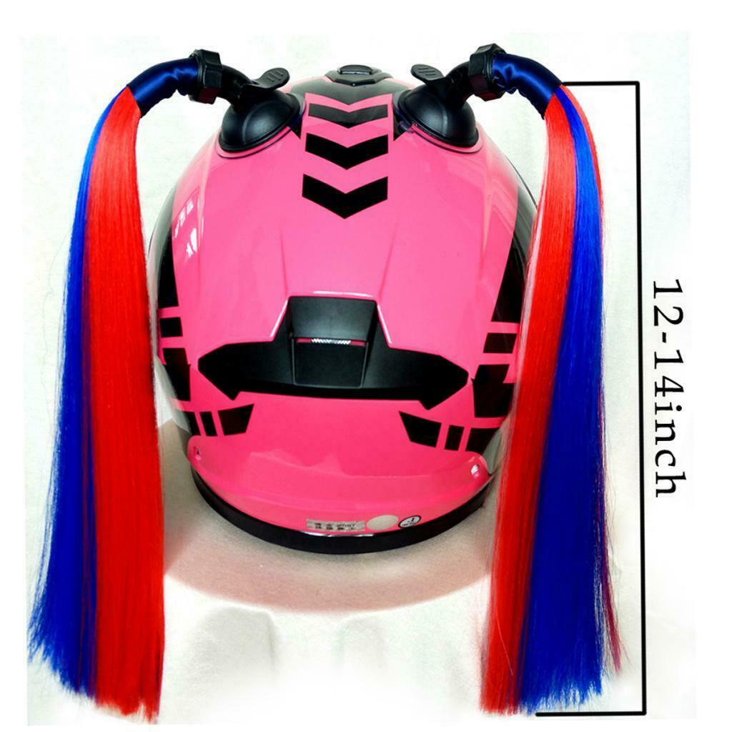 Helmet Wig & Suction Cup Fit for Motorcycle Red+Blue