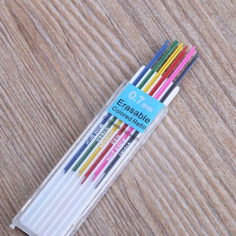 1 Box 0.7mm Colored Mechanical Pencil Refill Lead Erasable Student Stationary