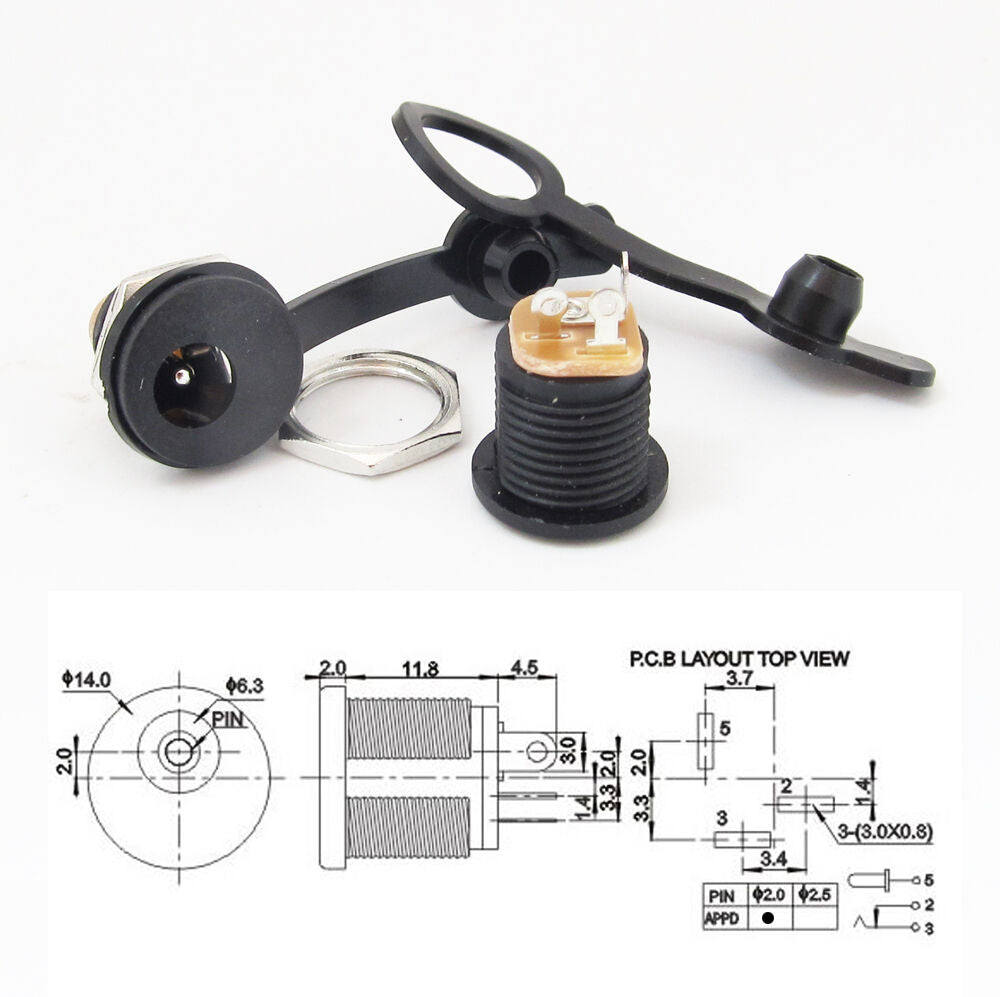 10pcs Copper 5.5x2.1mm DC Power Female Jack Socket with Waterproof Cover & Ring