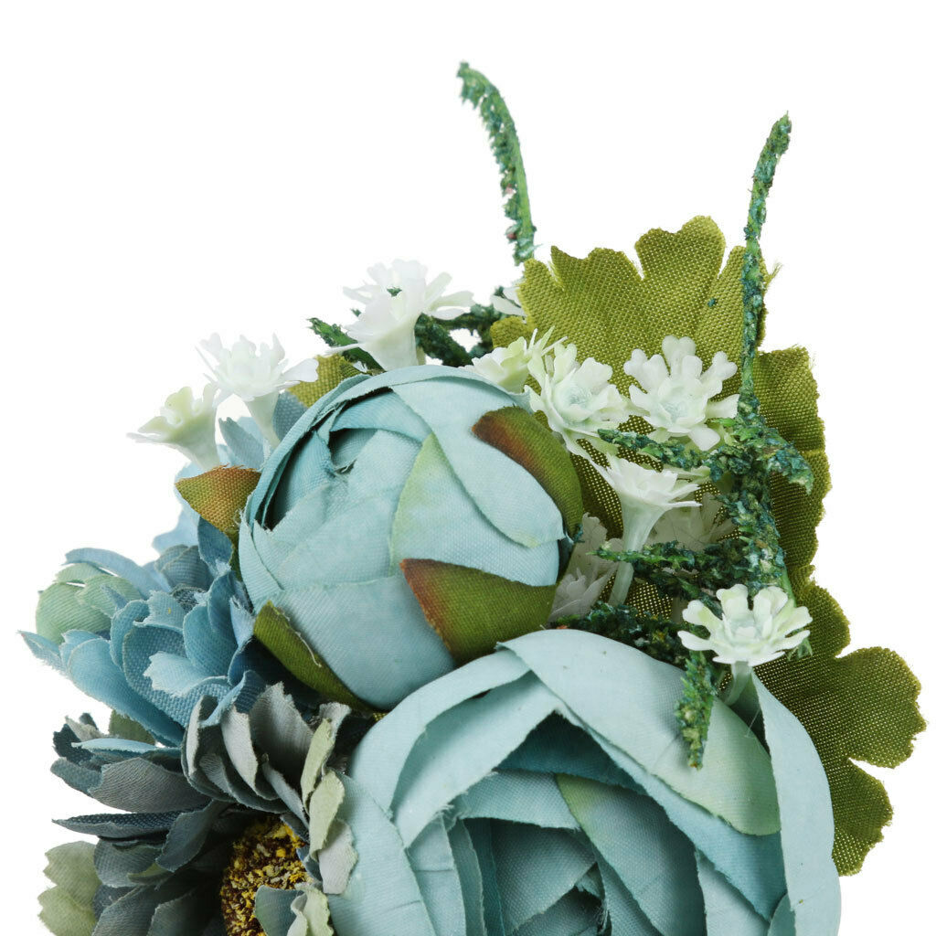 Artificial Wedding Bridal Groom Boutonniere Corsage Flower Brooch Pin Blue