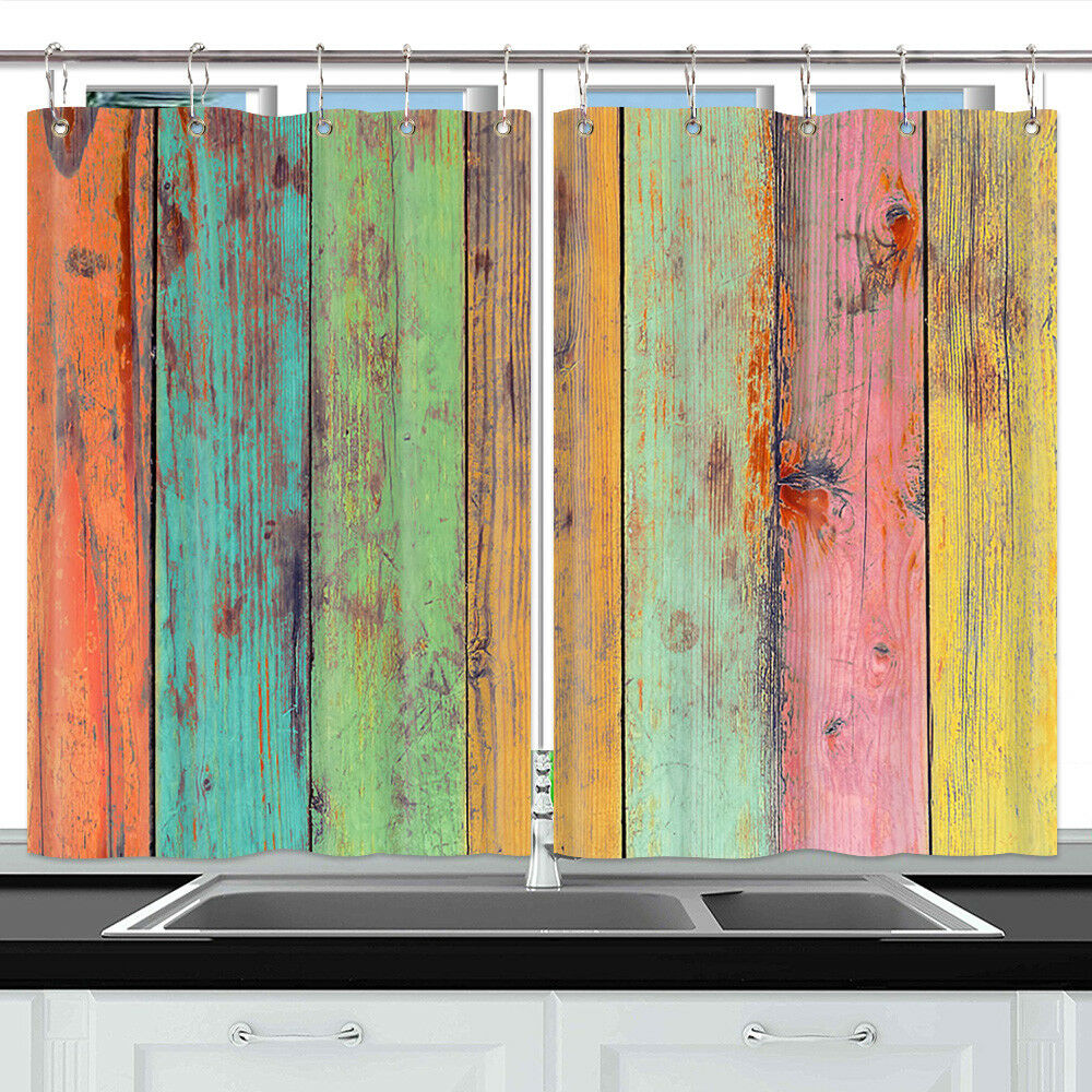Color Wooden Board Window Treatments for Kitchen Curtains 2 Panels, 55X39 Inches