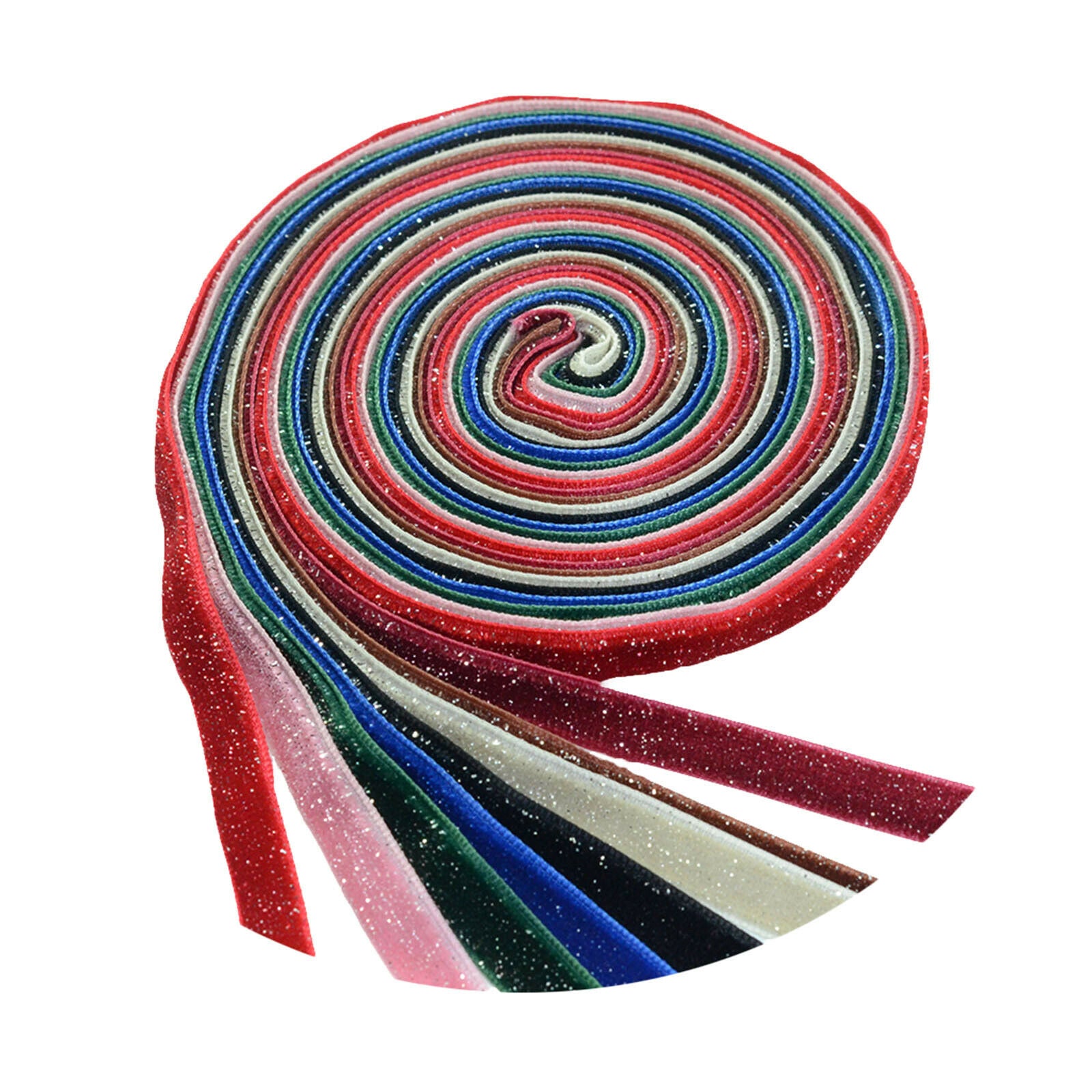 8pcs 2Yards Glitter Velvet Ribbon Assorted Colors 9mm Craft Gift Wrapping Hair