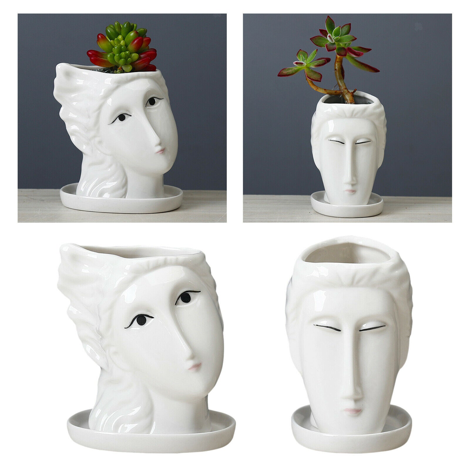 2X Portrait Face Head Vase Planter Garden Plant Pot Art Flowerpot Decoration