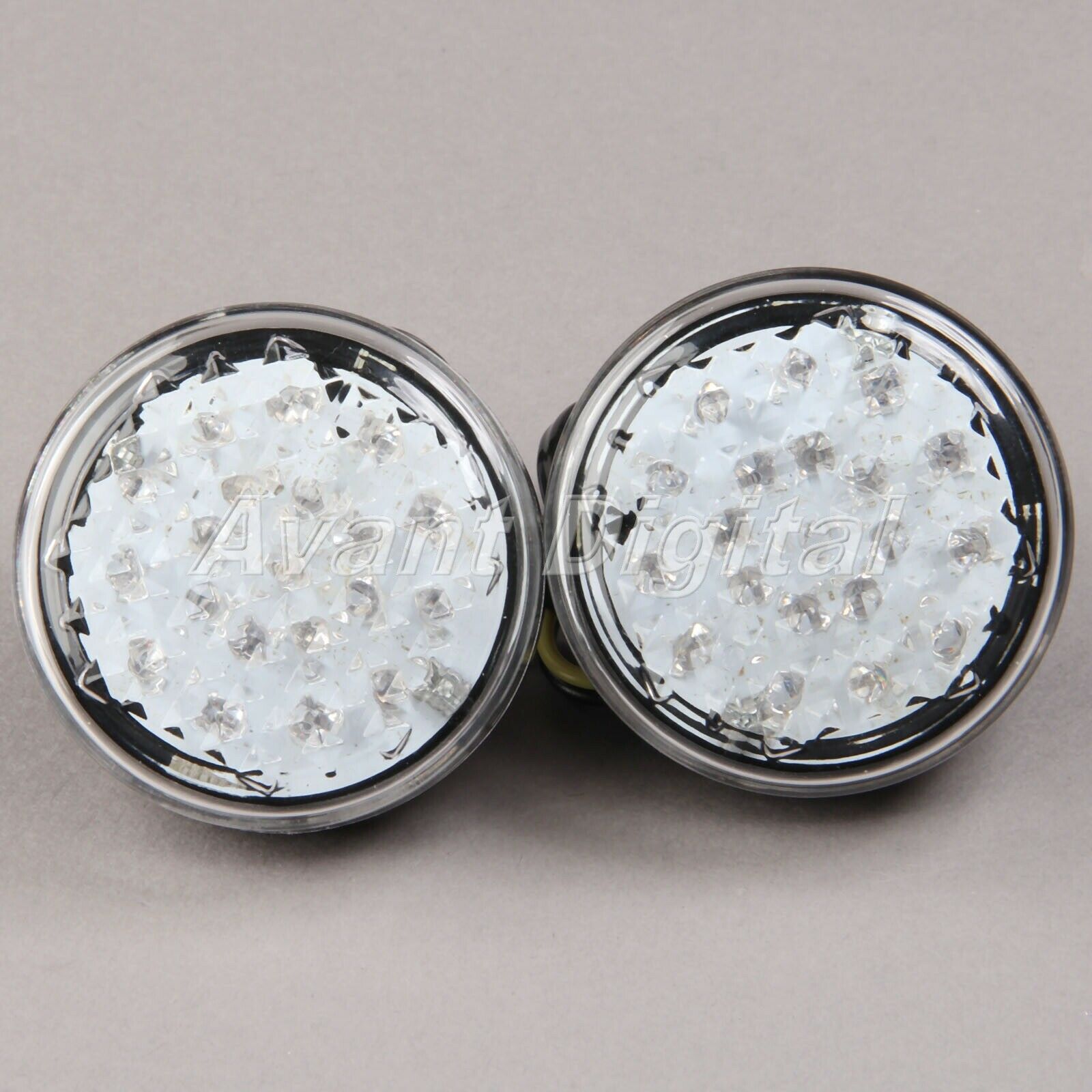 Clear Lens Motorcycle 20 LED Round Turn Signal Light Lamp Amber Indicators Pair