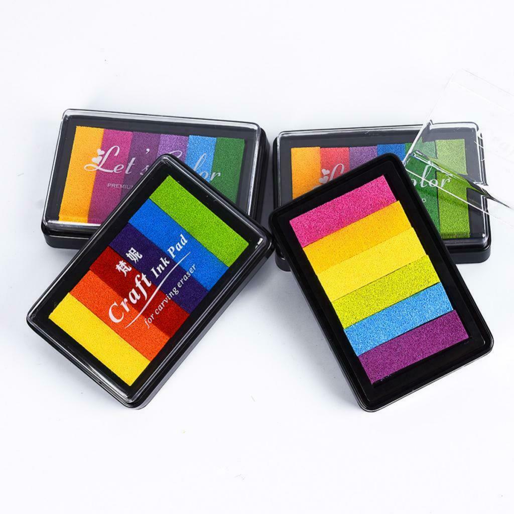 4x Rainbow Stamp Pad Arts & Crafts Multicolored Inkpad Washable Ink 6 Colors