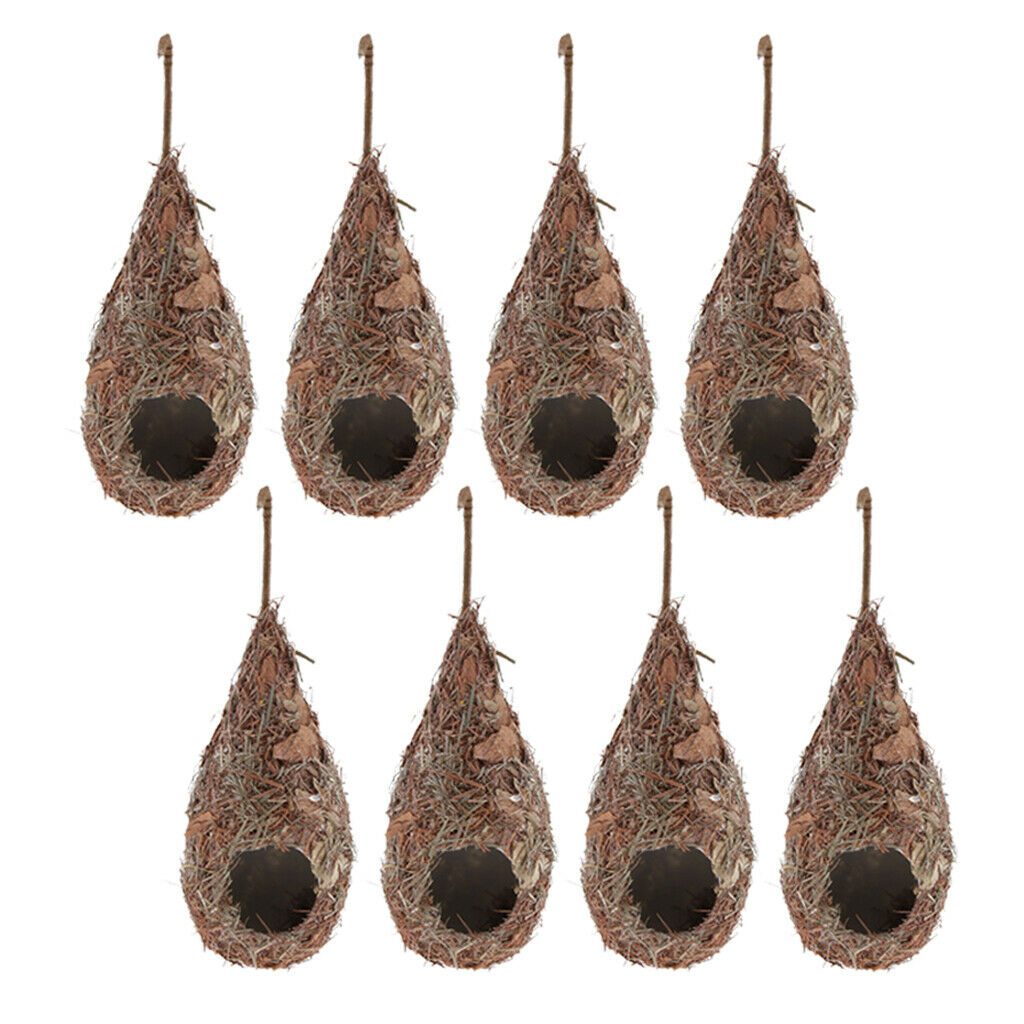 8pcs Pet Birds Roosting Pocket Birdhouse Handwoven Grasses Hanging Hut Cave