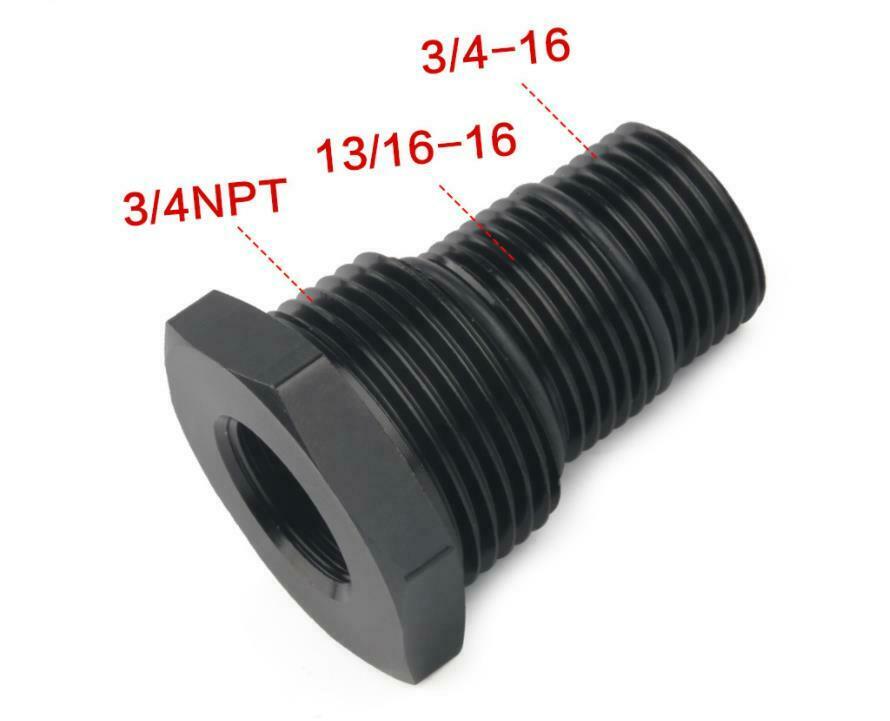 Black 1/2-28 to 3/4-16, 13/16-16, 3/4NPT Automotive Threaded Oil Filter Adapter