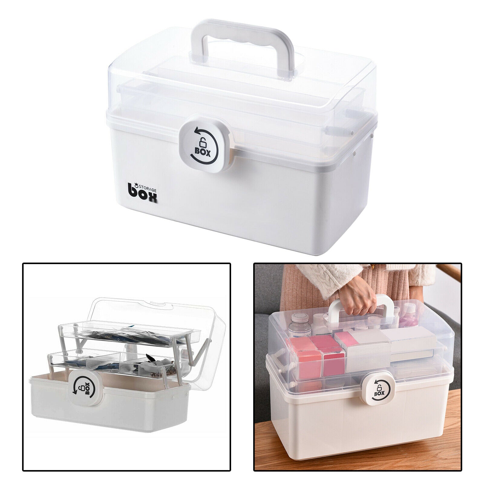 Plastic Storage Box Lockable Container Pills Organizer Emergency Kits Case