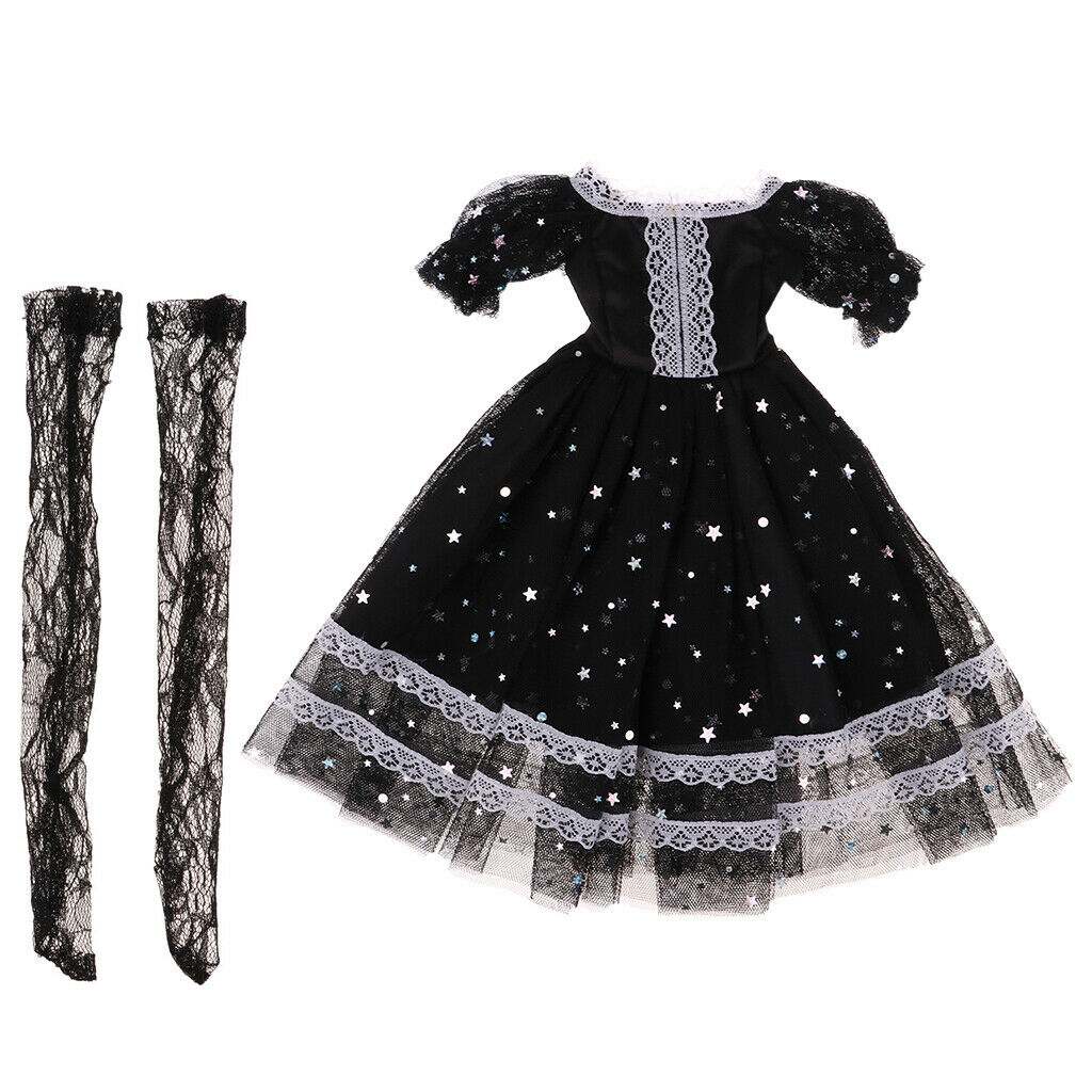 1/3 Sweet Black Short Sleeve Lace Gauzy Dress Skirt and Stockings for BJD Night