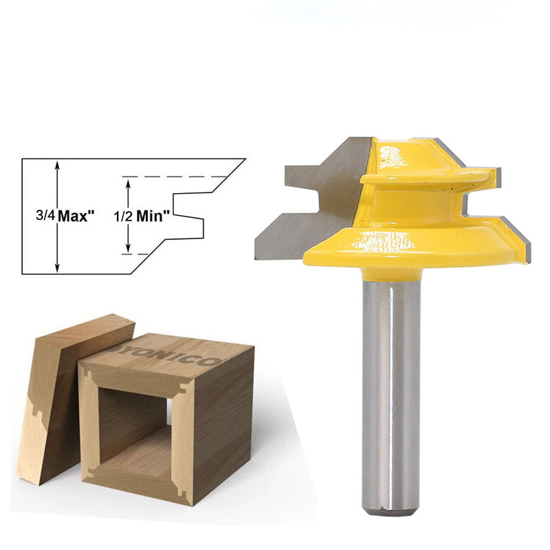 8mm 45Degree Shank Lock Miter Tenon Router Bit Tungsten Woodworking Cutter Tools
