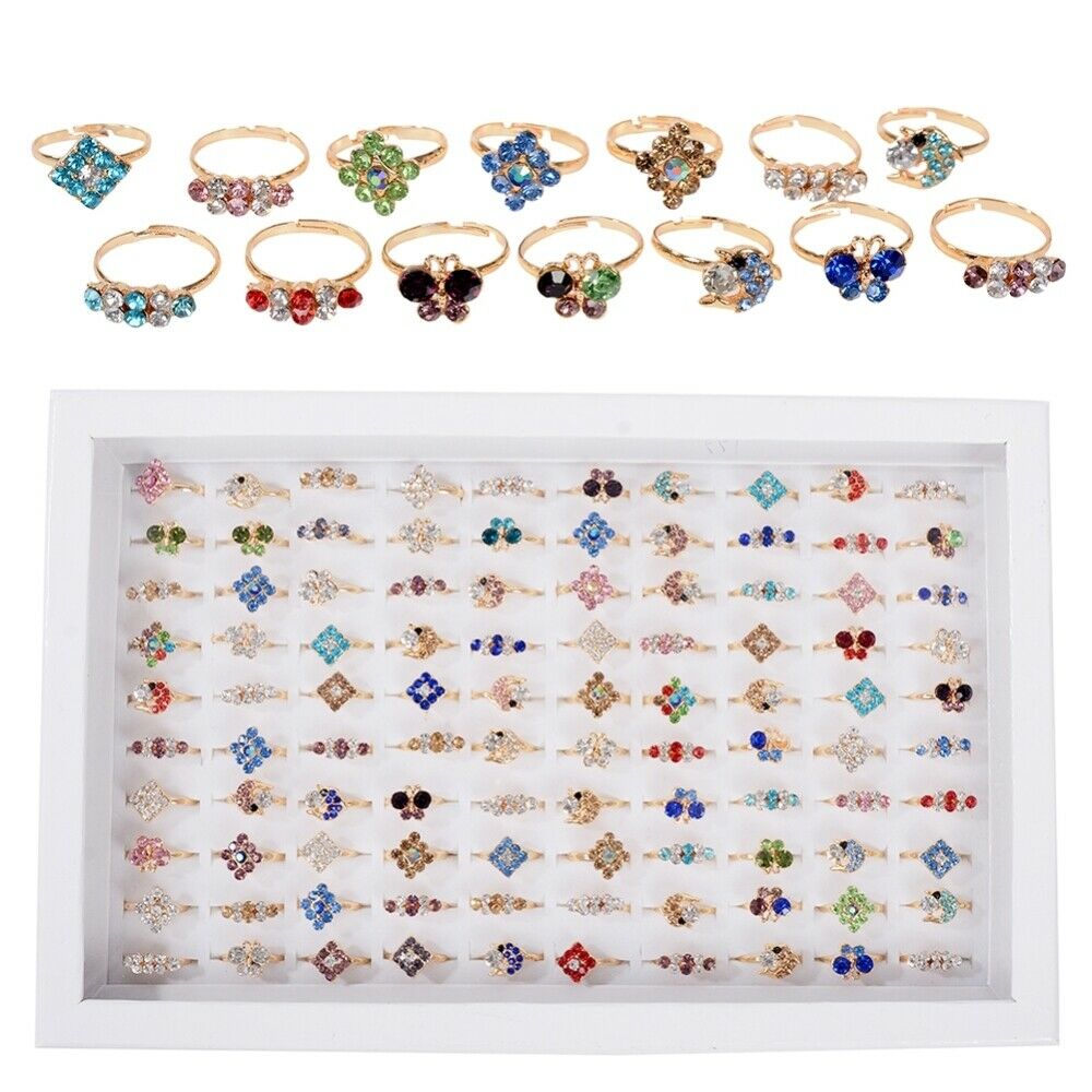 50pcs/Lot Wholesale Mixed Rings Crystal Rhinestone Flower Butterfly Finger Ring