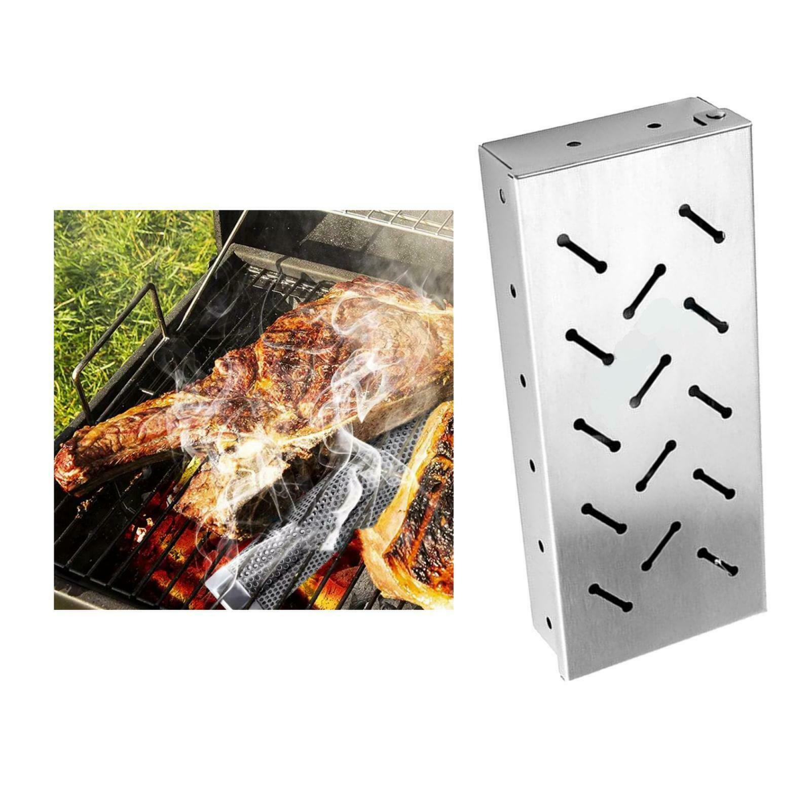 Stainless Steel Smoker Box Charcoal Gas Grill Hinged Lid for Meat Smoking