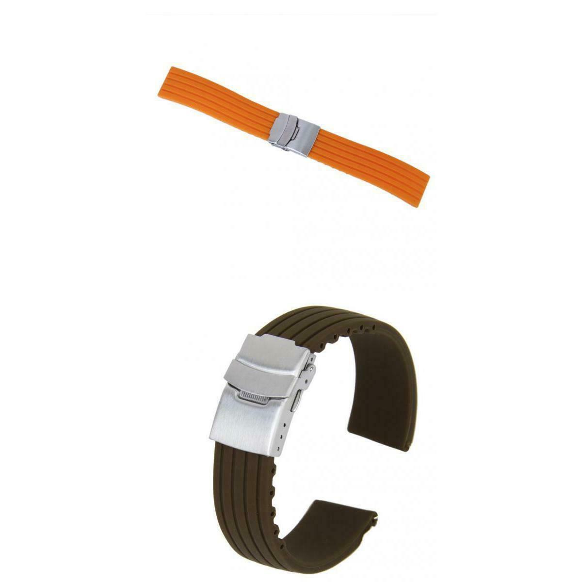 2 Mens Womens Silicone Rubber Watch Strap Band Deployment Buckle Bracelet 22mm