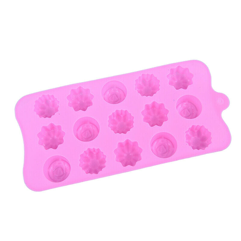 15 Cavity Silicone Flower Rose Chocolate Cake Soap Mold Baking Ice Tray M.l8