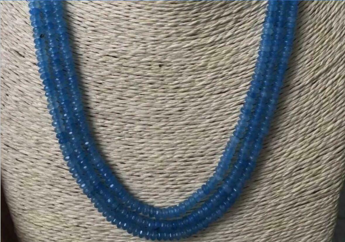 3 Rows 2X4mm Natural Faceted Aquamarine Beads Necklace 17-19''