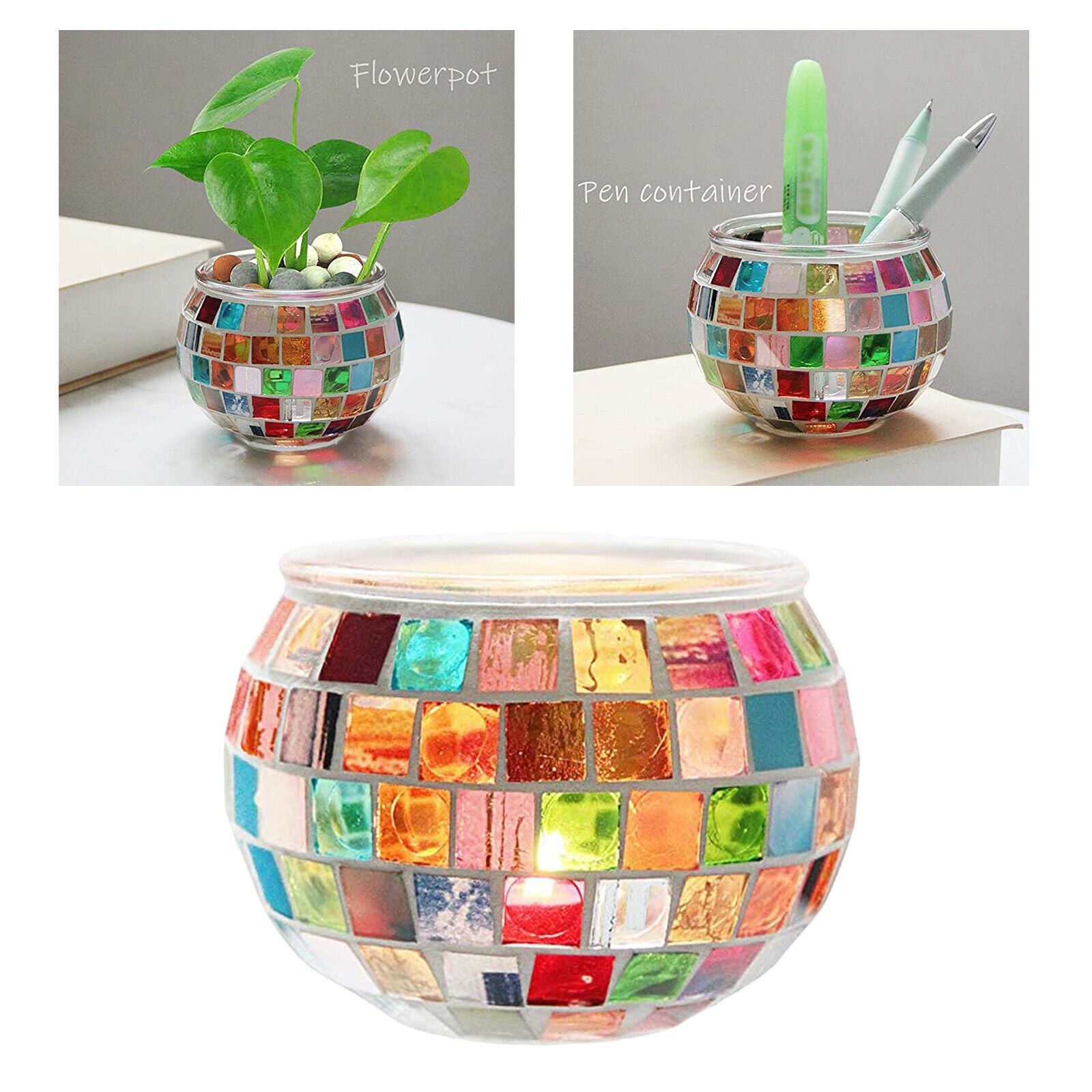 Modern Mosaic Glass Candle Holder Votive Candlestick Centerpiece Party Decor