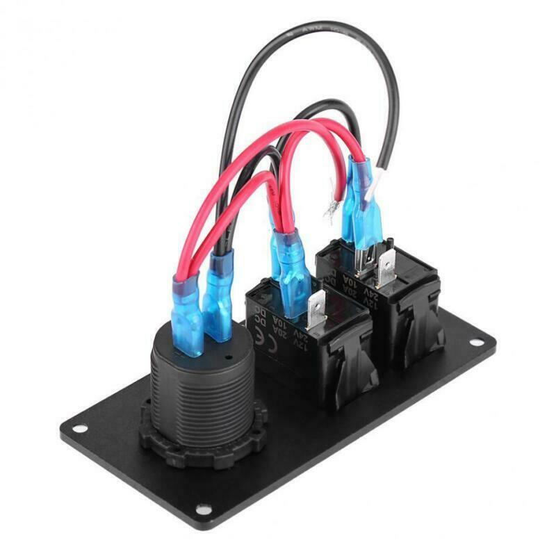 2-Gang LED Rocker Switch Panel Circuit Breaker Dual USB Charger Car Marine Boat