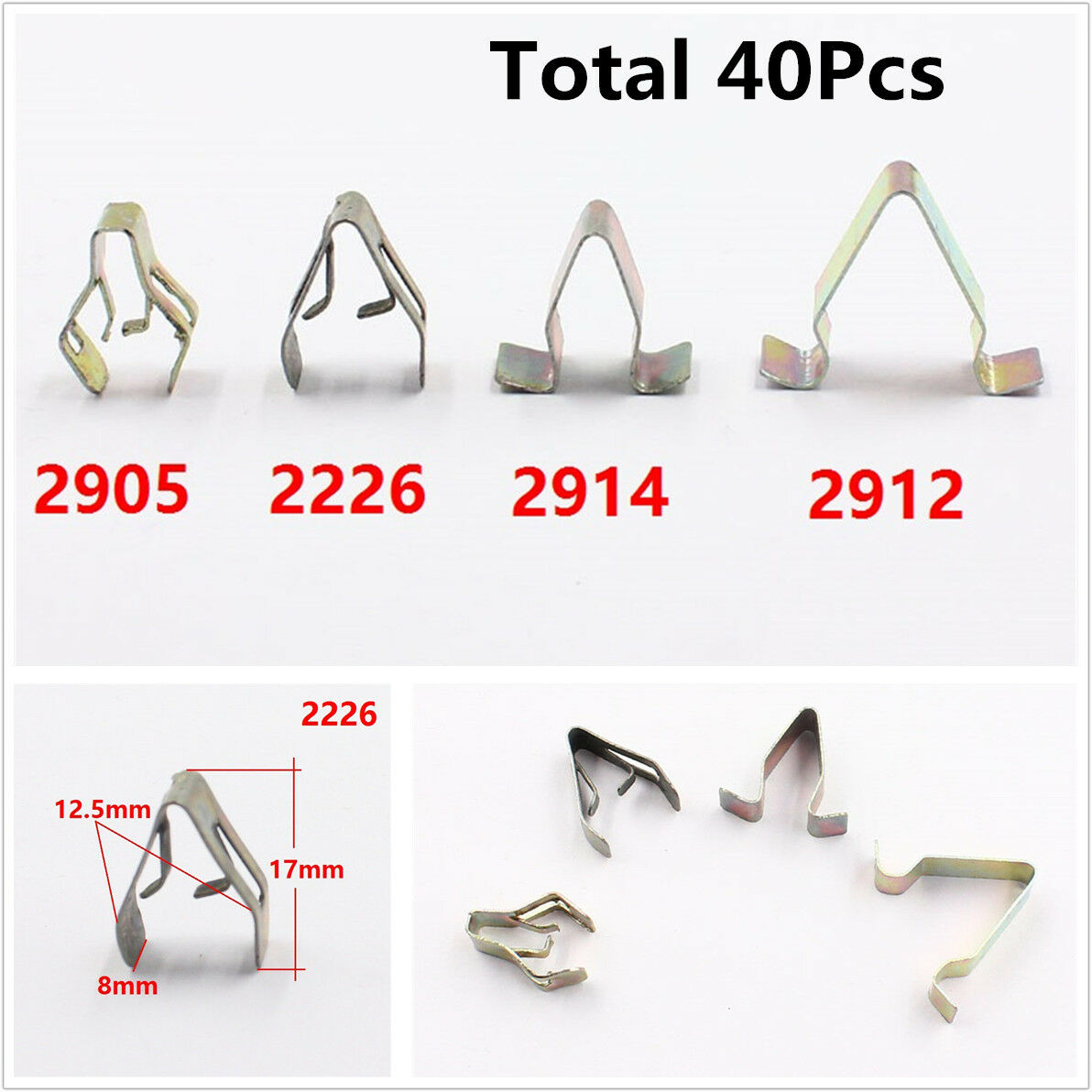 40Pcs Car Radio Dashboard DVD Metal U Cord Lock Retaining Clips Auto Fasteners