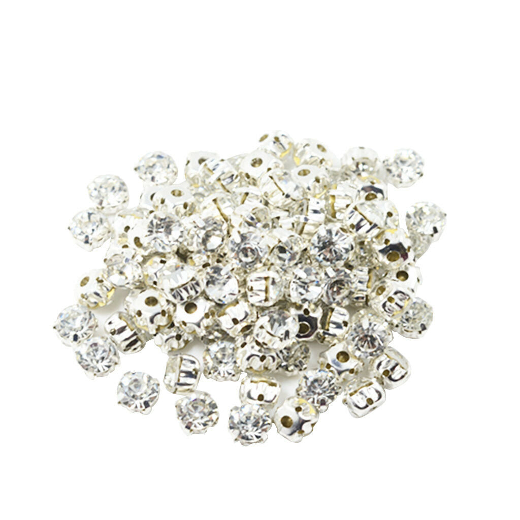 100x Crystal Rhinestone Sew On Loose Faceted Beads for DIY Sewing Crafts 7mm