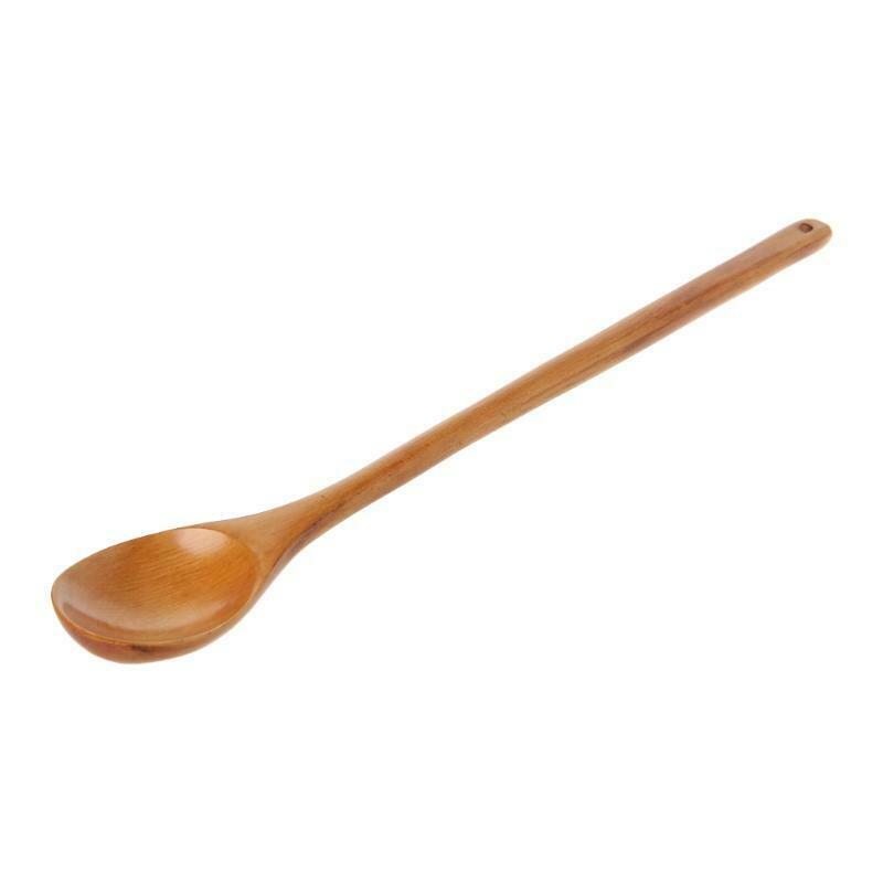 Long Handle Wooden Spoon Soup Kitchen Utensil Coffee Tea Table Scoop Cutlery