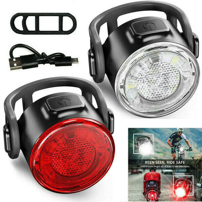 LED Bike Bicycle Front + Rear Lights USB Rechargeable Waterproof Cycling Camp