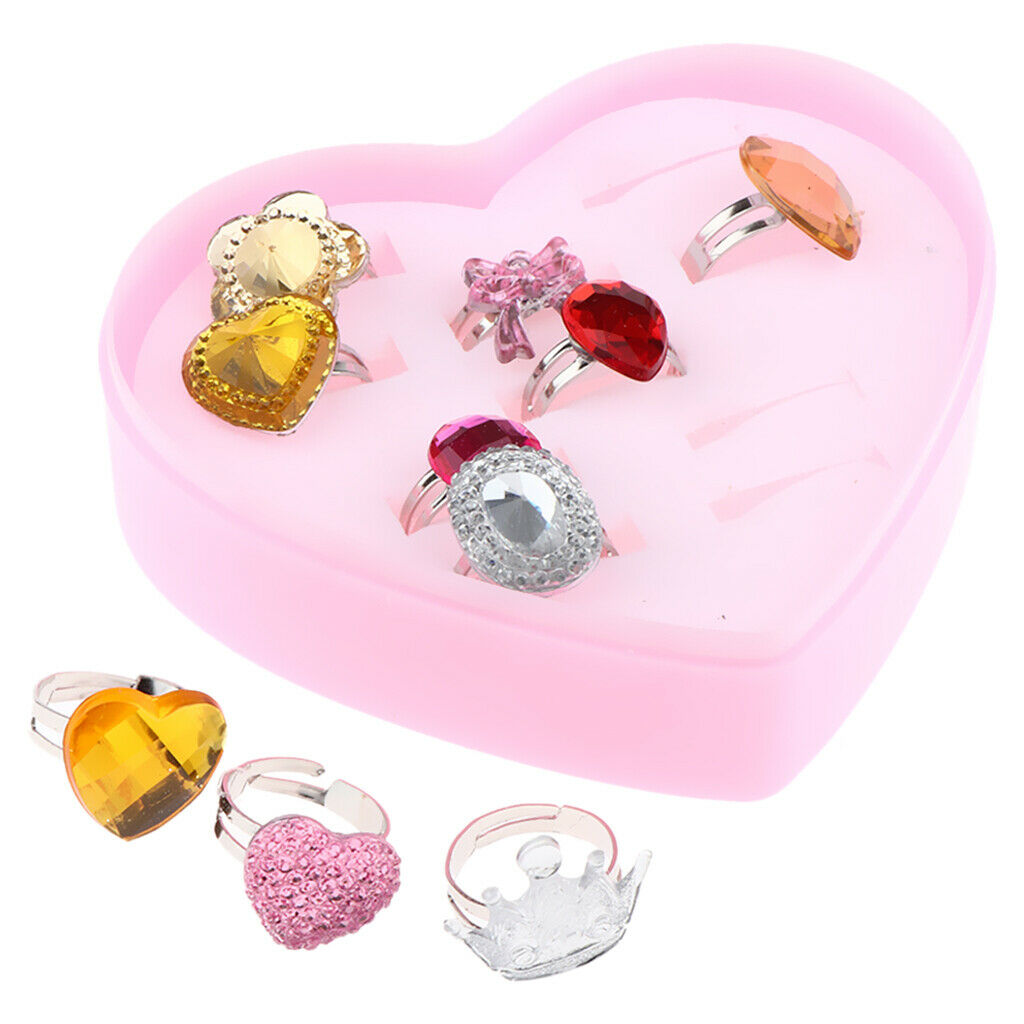 10pcs Kids Rings in Box, Cute Cartoon Ring, Rings for Little Girls