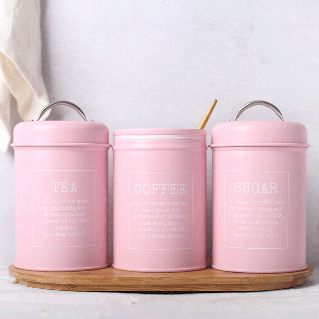 3lots Iron Canisters Sealed Boxes Kitchen Candy Storage Container Pink