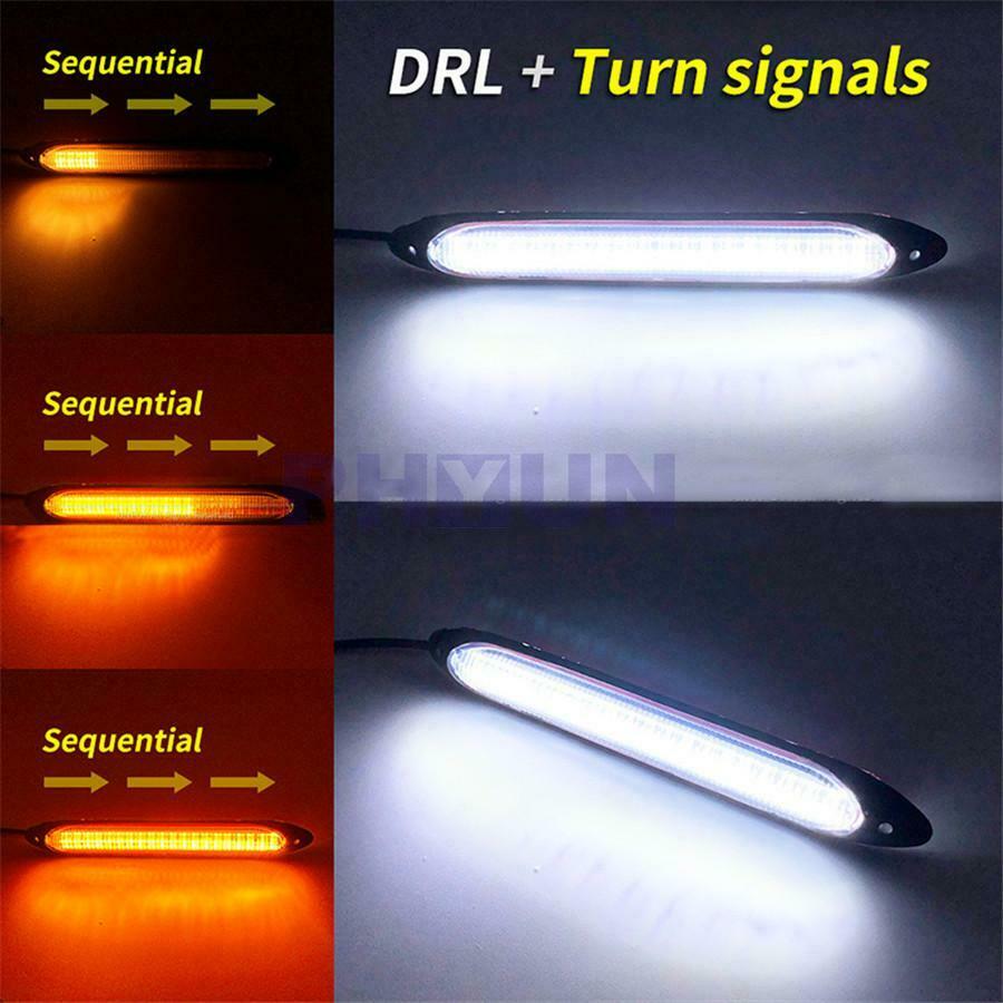 2x 27.5cm Car Headlight Strip Sequential Flow Yellow Turn Signal White DRL Light