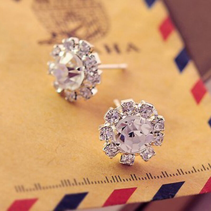 Women Stud Earrings Spherical Stud Earrings Vogue Crystal Flower Stud WG.l8