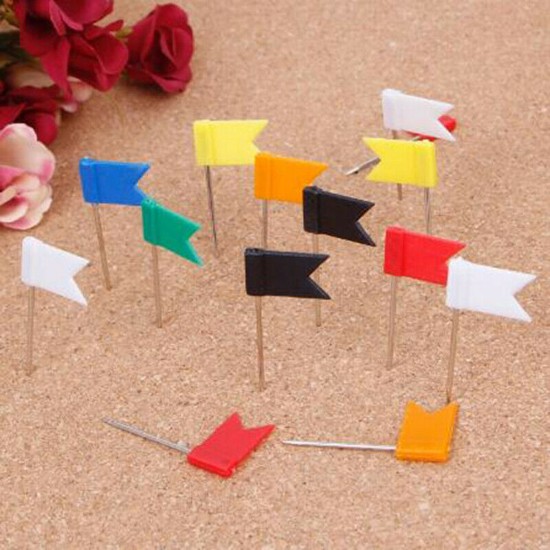 100 Pieces Mixed Color Flag Push Pins Nail Thumb Tack Map Drawing Pin Sta.l8