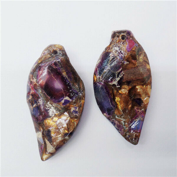 2Pcs 40x20x7mm Purple Sea Sediment Jasper & Copper Leaf Shape Pendant HH8657