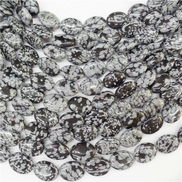 1 Strand 16x12x5mm Natural Snowflake Obsidian Oval Loose Beads 15.5inch HH9096