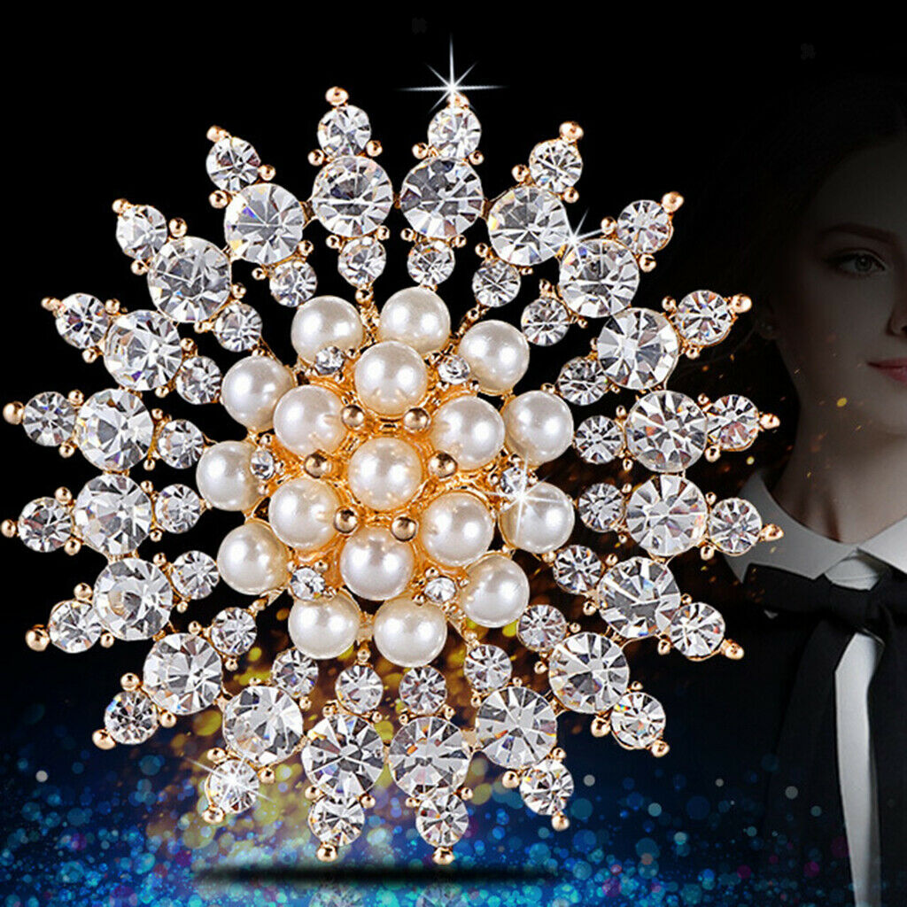 Women Lady Crystal Wedding Flower Bouquet Brooch Collar Lapel Badge Charms