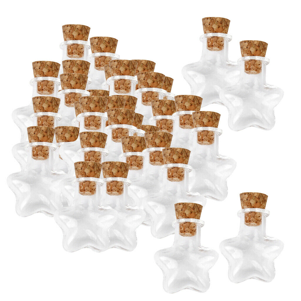 60 Star Shape Small Empty Clear Cork Glass Wishing Message Bottles Vial bulk