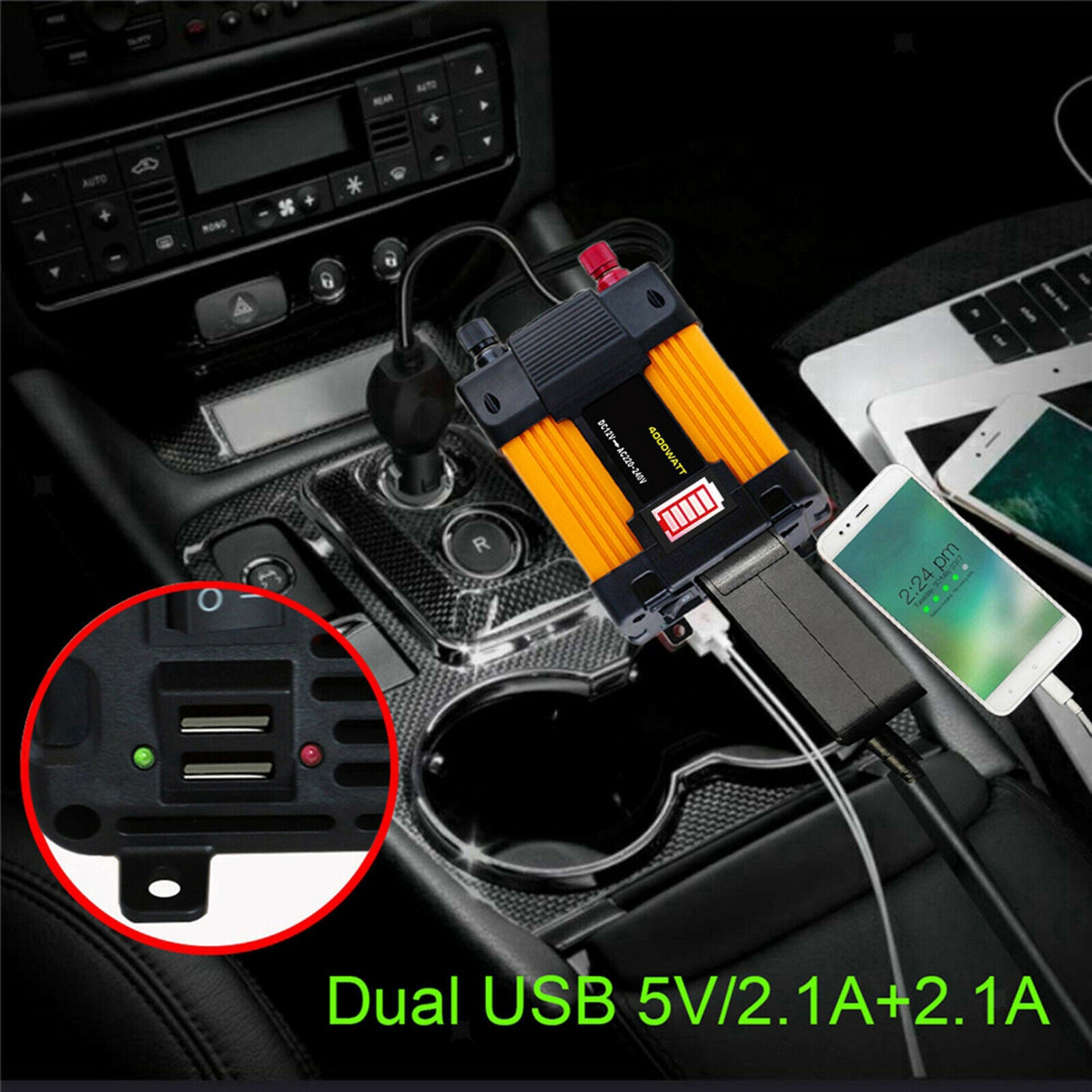 Inverter and 2 Battery Clip Charger for Outdoor Power Supply 220V 300W 4000W