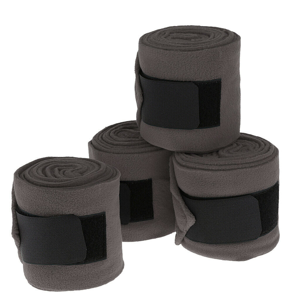 Horse Grooming Care Set Of 4 Fleece  Leg Wraps Equestrian Equip Supplies - Gray