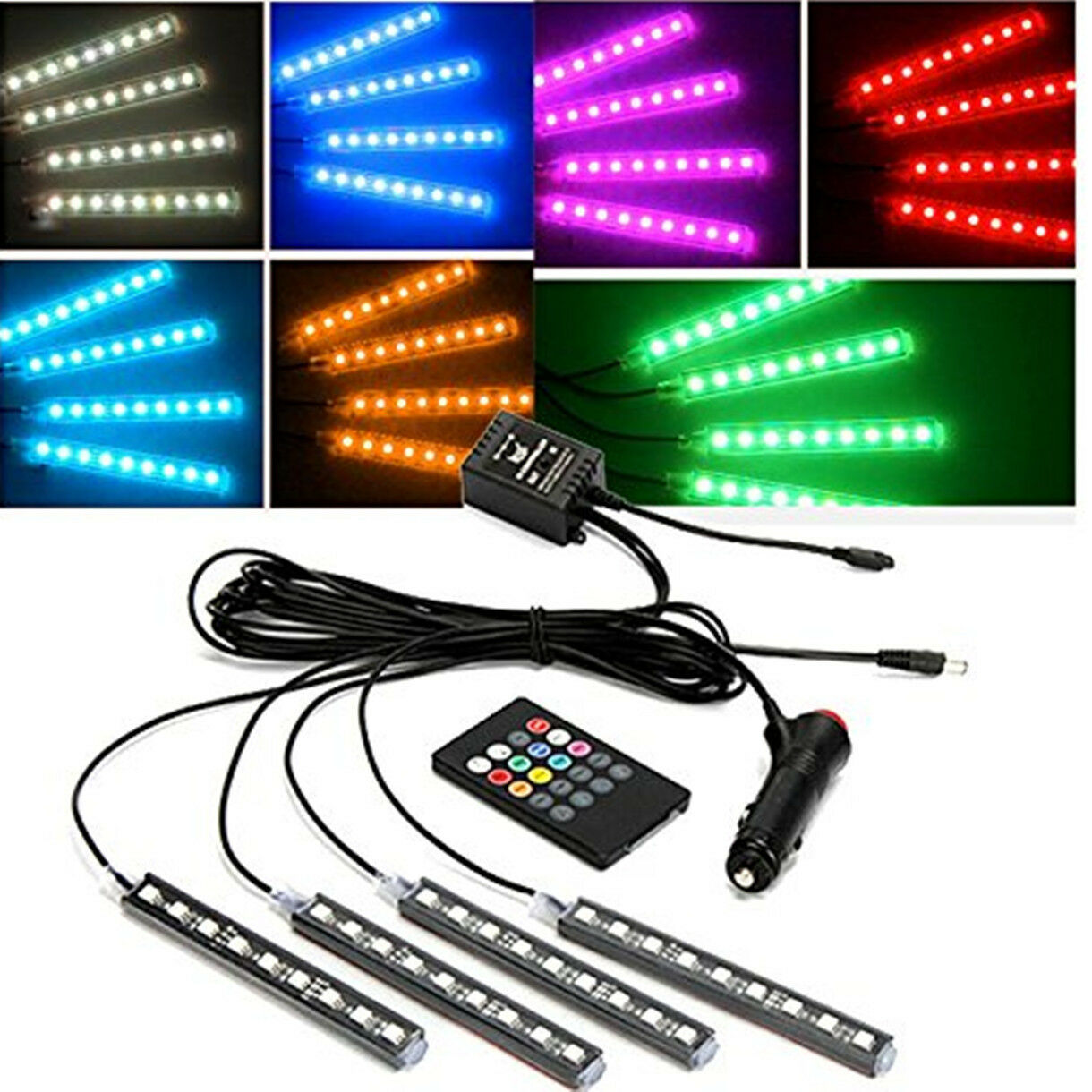 4in1 7 Colors Choose Car Interior Atmosphere Music Control Light+Wireless Remote