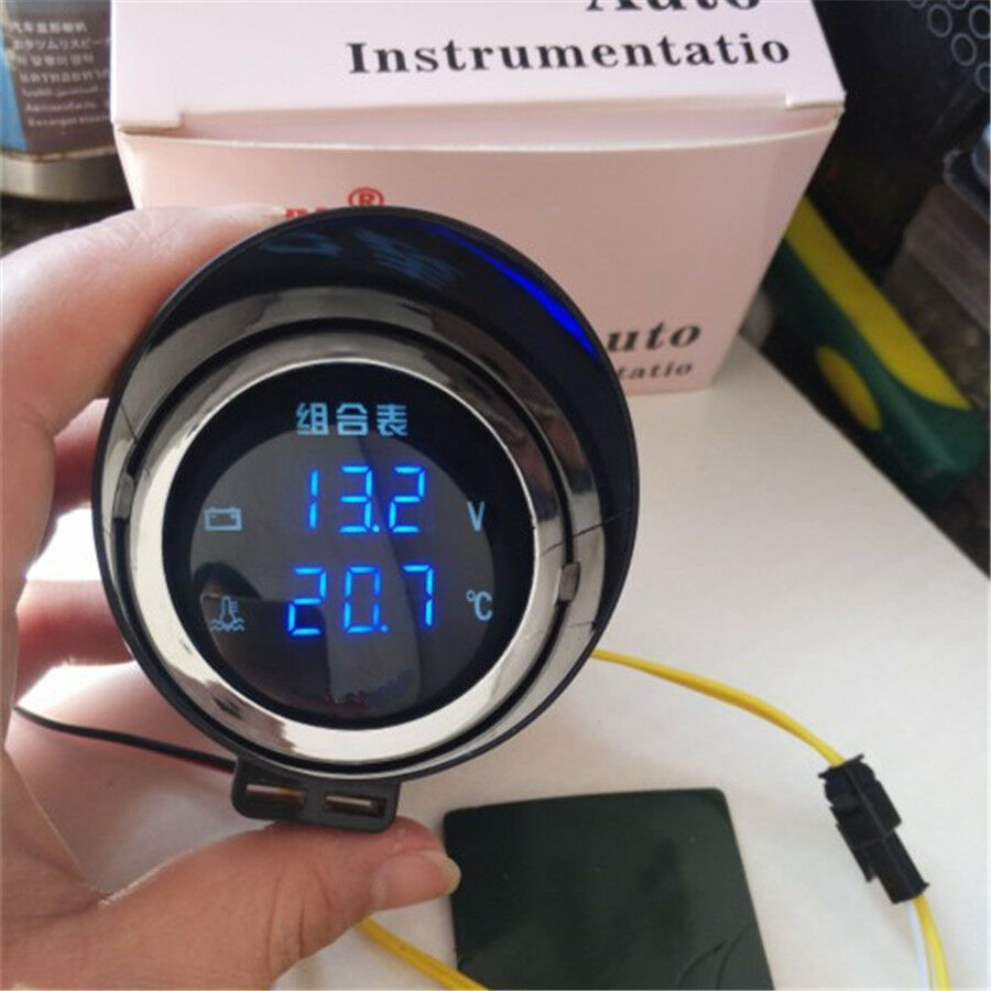 2in1 Car Water Temp Temperature Meter & Voltmeter Gauge Blue LED Digital Display