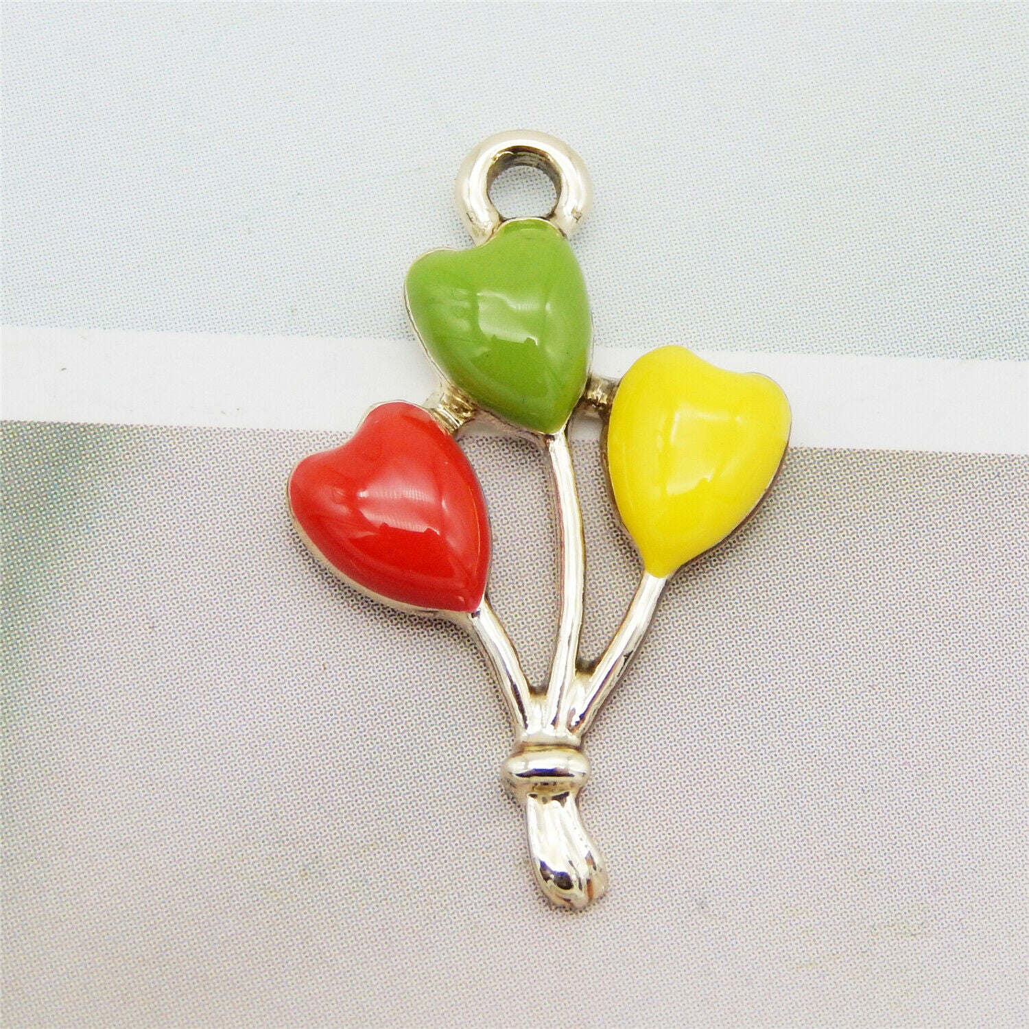 15pcs Enamel Plated Colorful Heart Balloons Look Pendant Charms Jewelry Findings