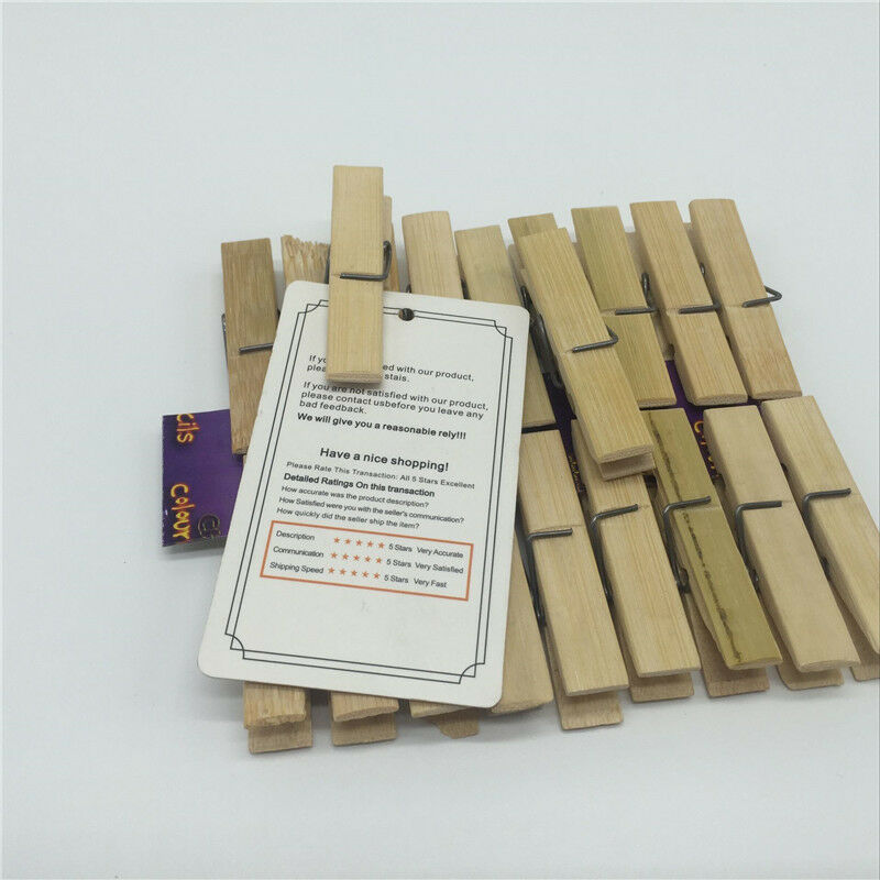 20 Pcs Bamboo Clothespins Laundry Clothes Pins Large Spring Regular Size Nice