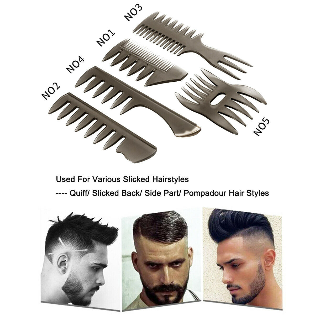 5pc Men Hair Texture Combs Texturizing Comb Brush Wide Teeth Oil Head Hair Combs