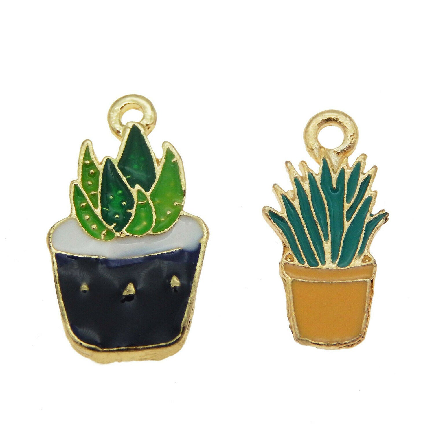 10 pcs Mixed Cactus Potted Plants Charms Enamel Plated Earring Pendant Findings