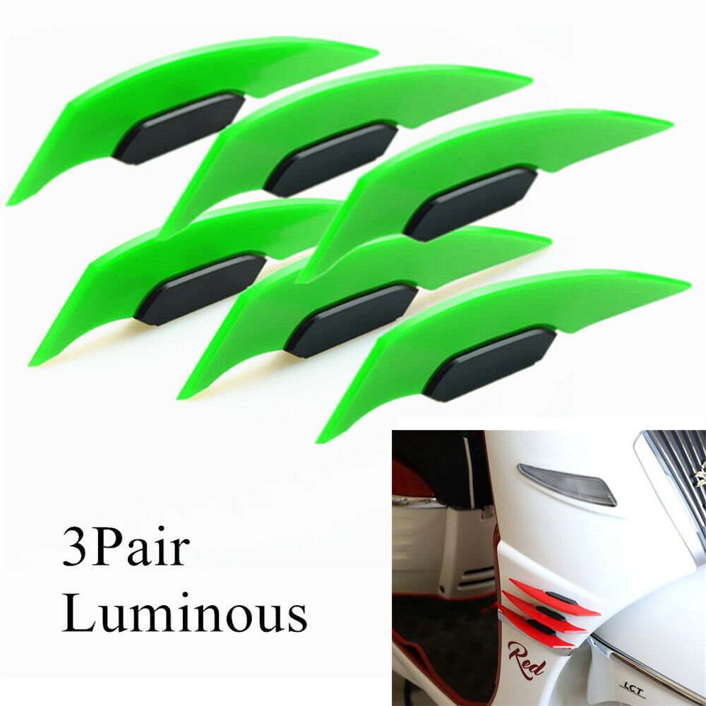 3Pair Motorcycle Side Green Winglets Wind Fin Decorative Trim Body Deflector Kit